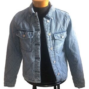 Sincerely Jules Quilted Denim Jacket Blue Small Button Front Shacket